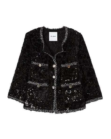 Sequined lamé tweed jacket in black 